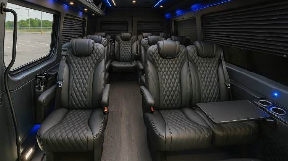 Interior of Rockford Party Bus Company's 15 Passenger Minibus in Rockford