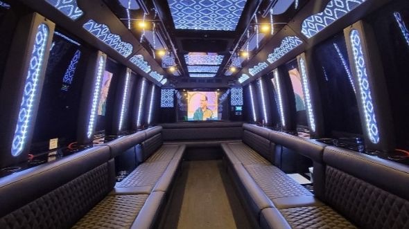 Interior of Evanston Party Bus Company's 20 Passenger Party Bus in Evanston