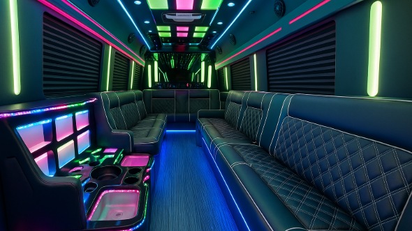 Interior of Waukegan Party Bus Company's 25 Passenger Party Bus in Waukegan