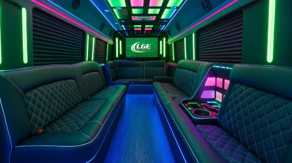 Interior of Elgin Party Bus Company's 28 Passenger Party Bus in Elgin