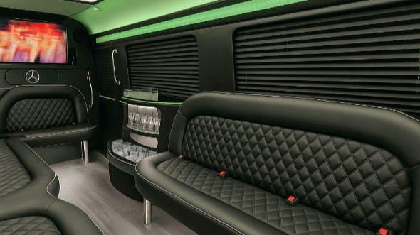 Rockford 14 passenger sprinter limousine interior